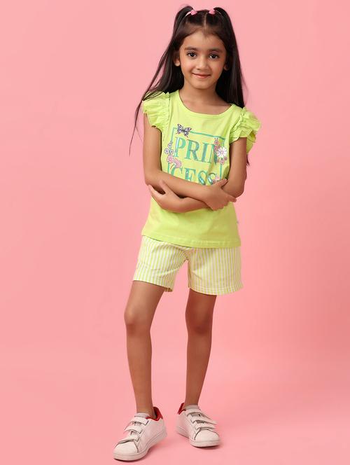 girls green cotton top & shorts set - 21226984 - Very Small Image - 1