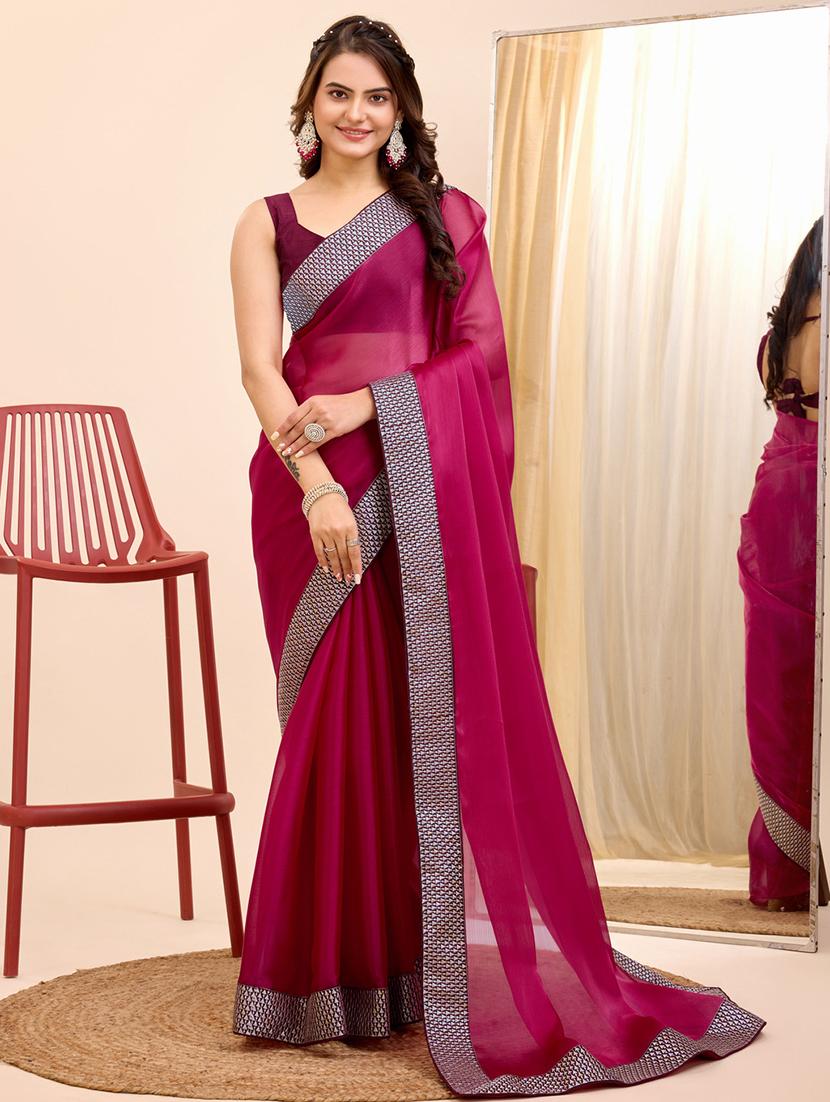 women solid with bordered saree with blouse - 21227204 - Zoom Image - 0