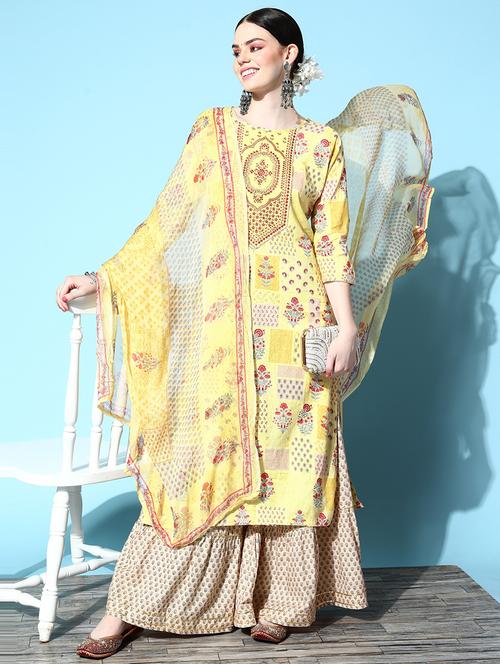 women yellow kurta sharara set with dupatta - 21230401 - Very Small Image - 1