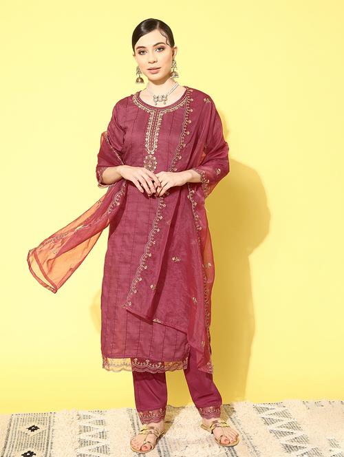 women round neck kurta pant set with dupatta - 21230563 - Very Small Image - 1
