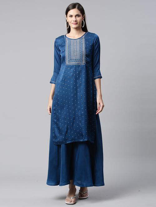 women round neck kurta palazzo set  - 21230670 - Very Small Image - 1