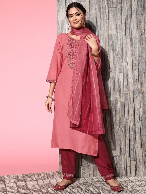 pink kurta dupatta set - 21230707 - Very Small Image - 1