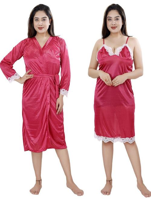 women solid satin nighty with robe  - 21231209 - Very Small Image - 1