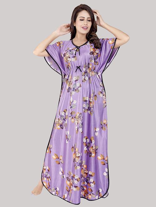 women printed satin nighty  - 21231376 - Very Small Image - 1