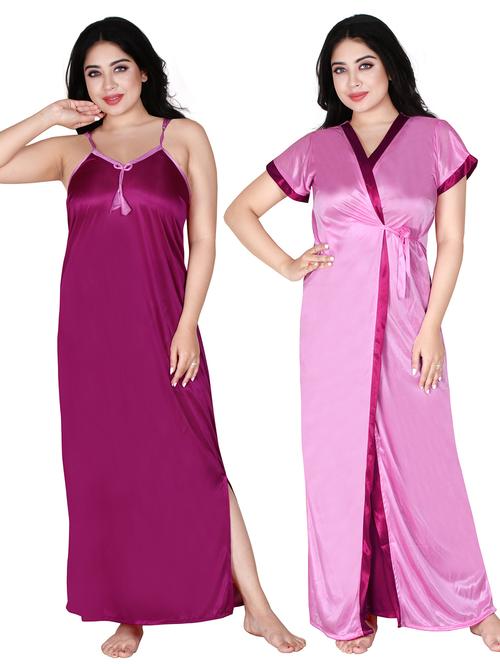 women solid satin nighty with robe  - 21231470 - Very Small Image - 1