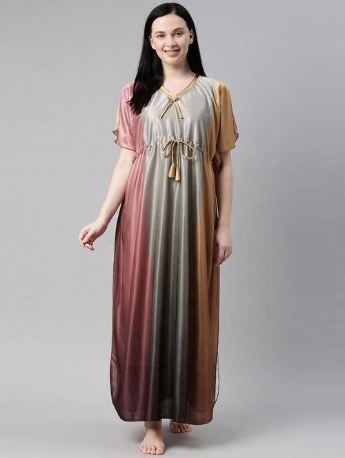 women color block satin nighty  - 21231551 - Very Small Image - 1