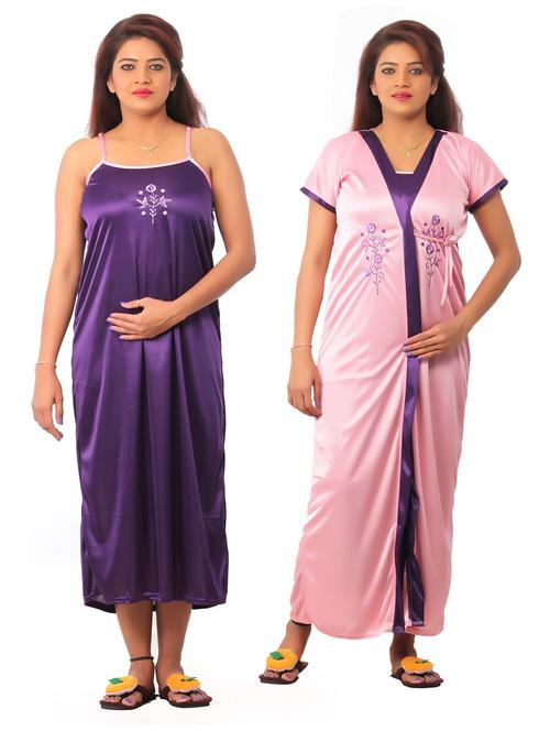 women solid satin nighty with robe  - 21231587 - Very Small Image - 1