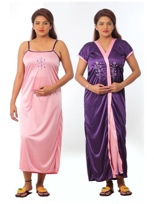 women solid satin nighty with robe  - 21231590 - Very Small Image - 1