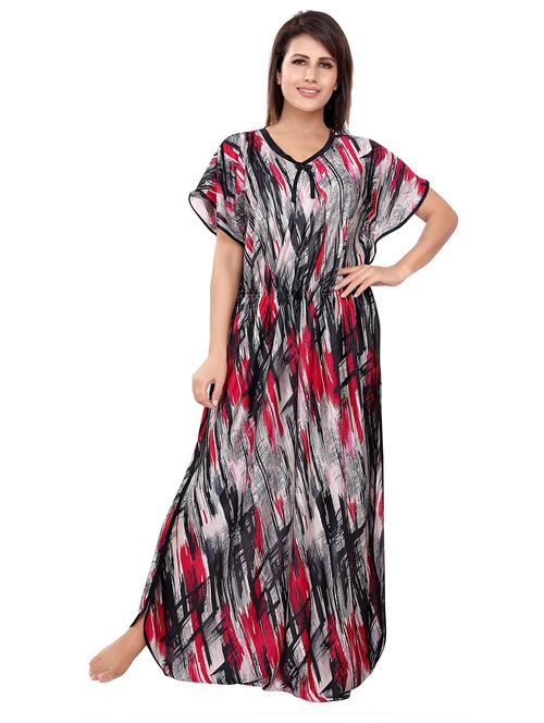 women printed satin maxi nighty  - 21231687 - Very Small Image - 1