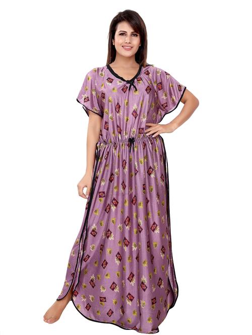women printed satin maxi nighty  - 21231689 - Very Small Image - 1