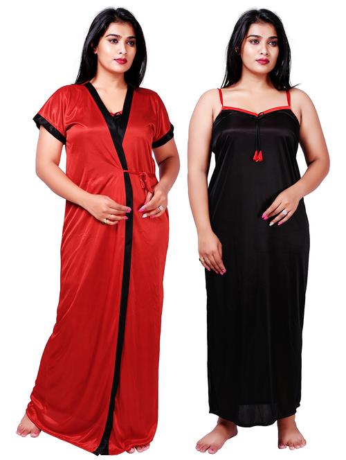 women solid satin nighty with robe  - 21231718 - Very Small Image - 1