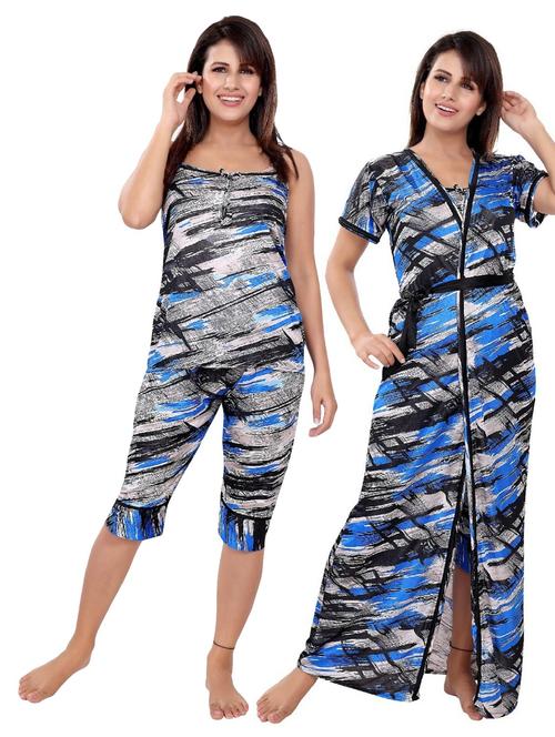 blue satin printed nightwear set - 21231730 - Very Small Image - 1