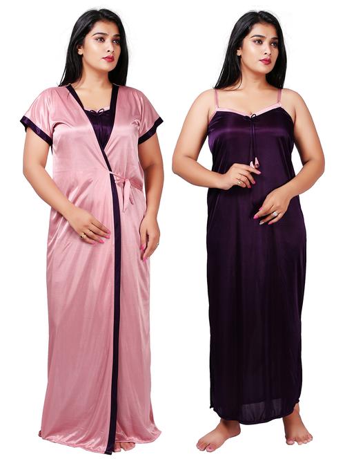 purple & pink satin nighty set - 21231740 - Very Small Image - 1