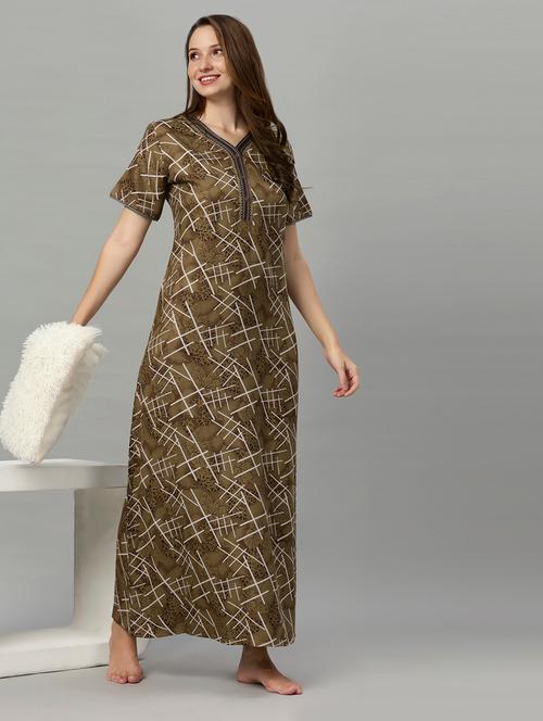 women printed v neck nighty - 21231920 - Very Small Image - 1