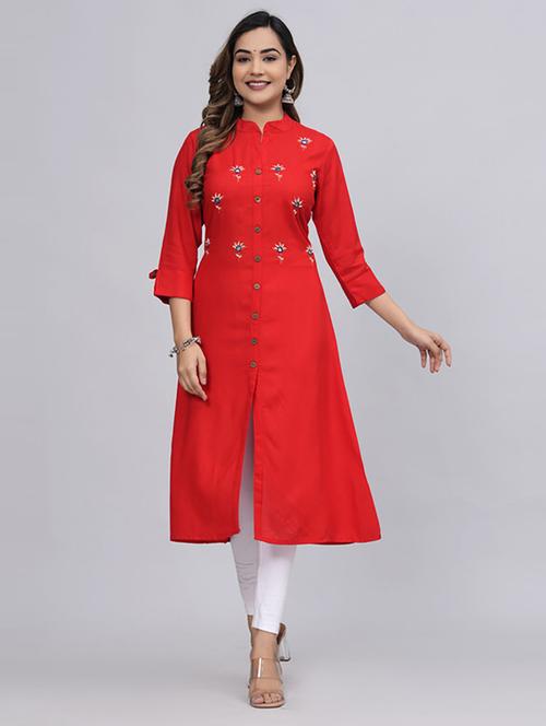 women three quarter sleeve printed straight kurta - 21232018 - Very Small Image - 1