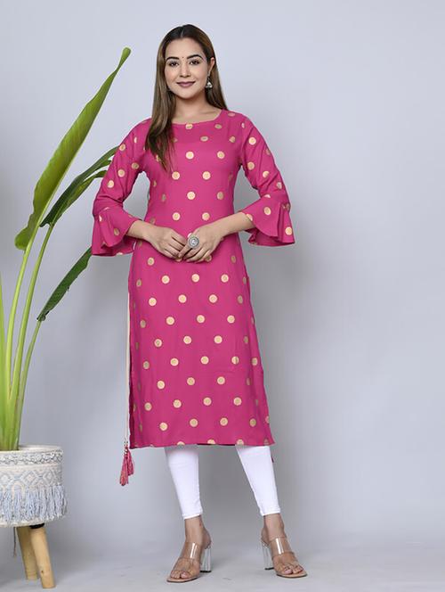 women three quarter sleeve printed straight kurta - 21232045 - Very Small Image - 1