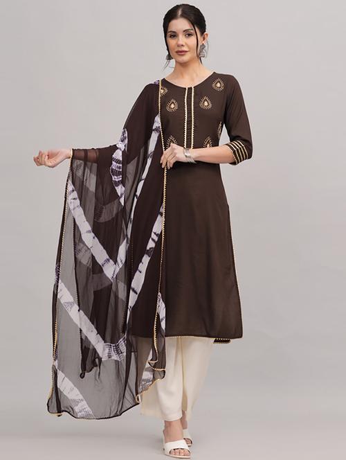 brown embellished kurta palazzo set  - 21232128 - Very Small Image - 1