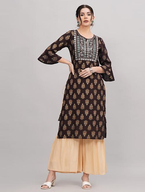 brown printed kurta sharara set - 21232159 - Very Small Image - 1