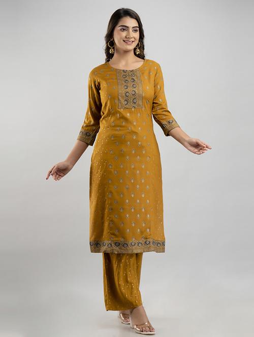 brown printed kurta palazzo set - 21232165 - Very Small Image - 1