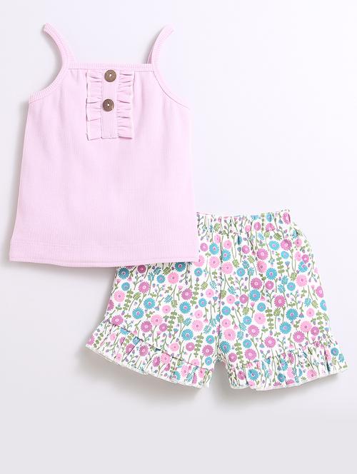 pink cotton top & shorts set - 21232970 - Very Small Image - 1