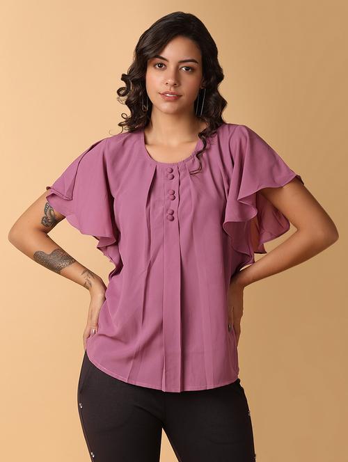 women purple solid round neck regular top - 21233281 - Very Small Image - 1