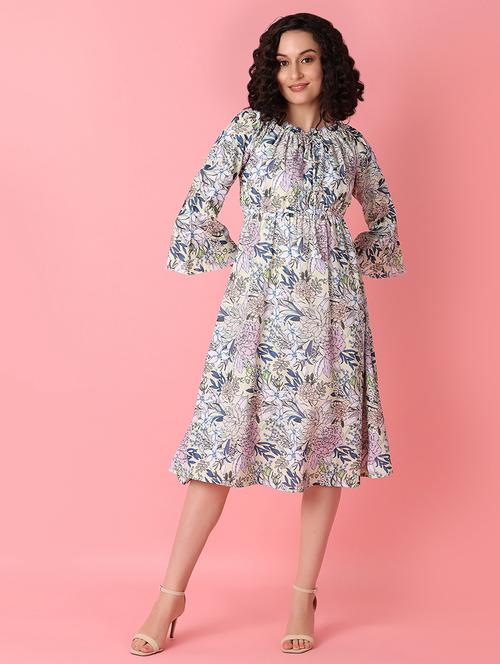 women multi color florals printed fit & flare dress - 21233408 - Very Small Image - 1