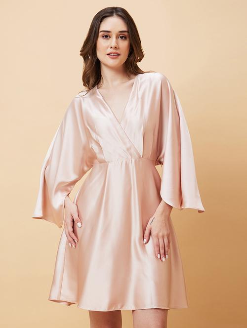 globus women nude v-neck kimono sleeves pleated a-line party dress - 21237421 - Very Small Image - 1