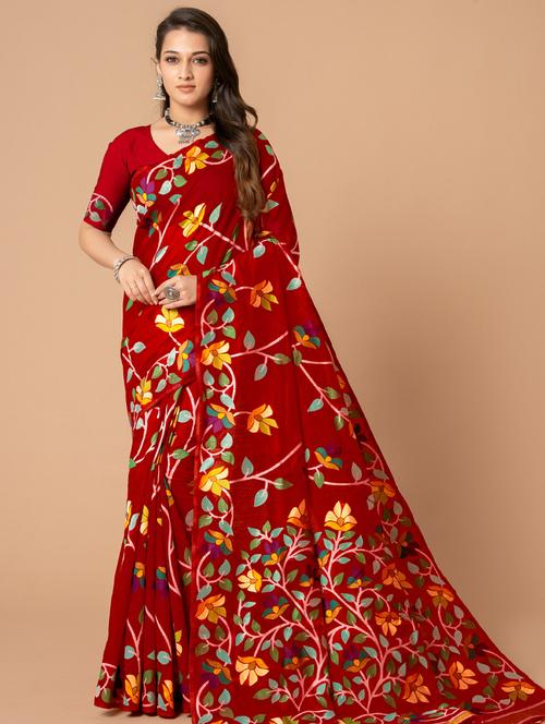 women floral handloom saree with blouse - 21237504 - Very Small Image - 1