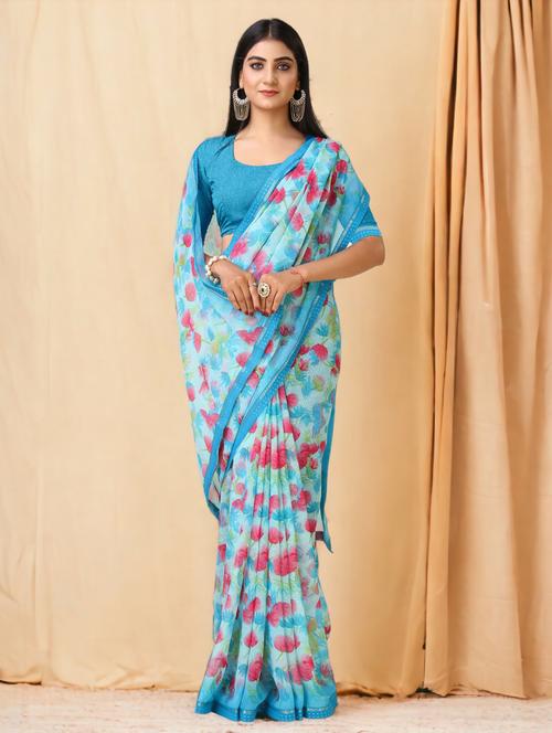 women floral printed saree with blouse - 21237556 - Very Small Image - 1