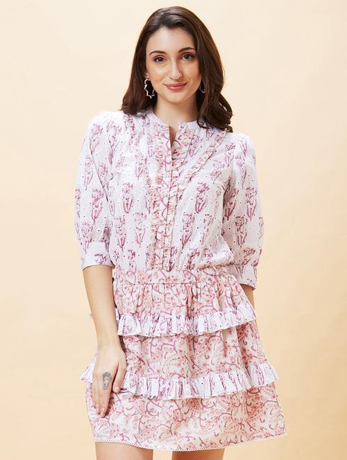 women off white cotton fit & flare ethnic dress - 21237567 - Very Small Image - 1