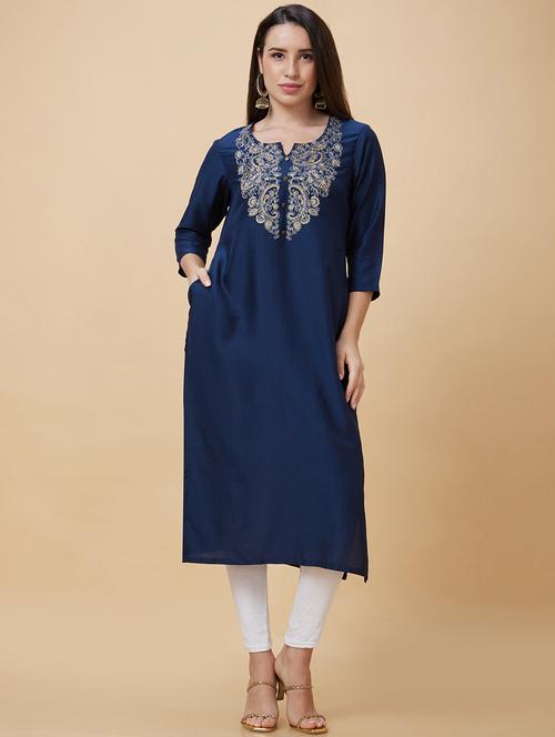 women three quarter sleeve straight kurta - 21237809 - Very Small Image - 1