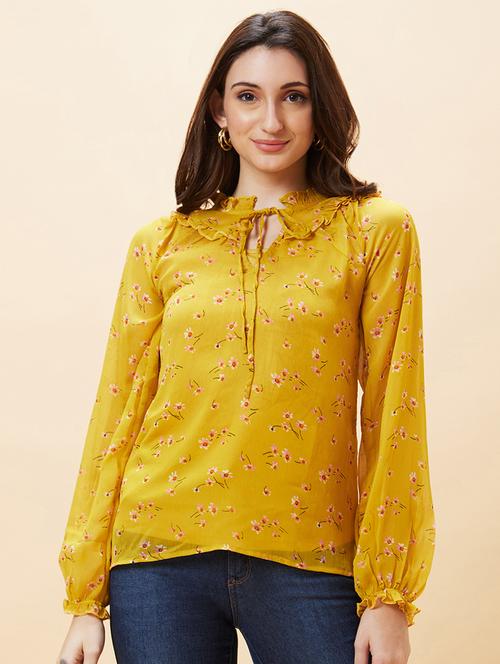 yellow floral printed regular top - 21237848 - Very Small Image - 1