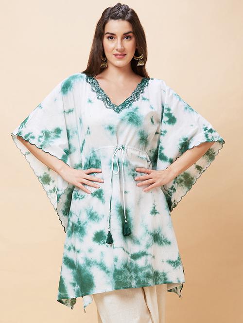women v-neck tie & dye kaftan kurta - 21237913 - Very Small Image - 1