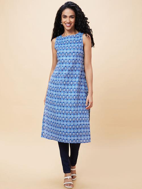 women boat neck printed straight kurta - 21237915 - Very Small Image - 1