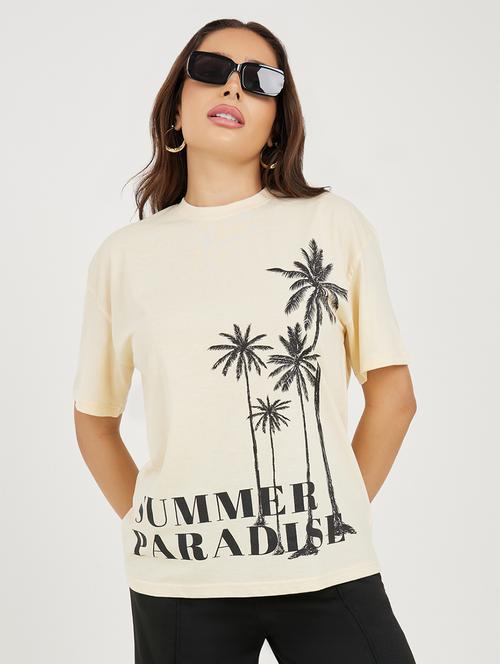 cream cotton blend regular tshirt - 21238600 - Very Small Image - 1