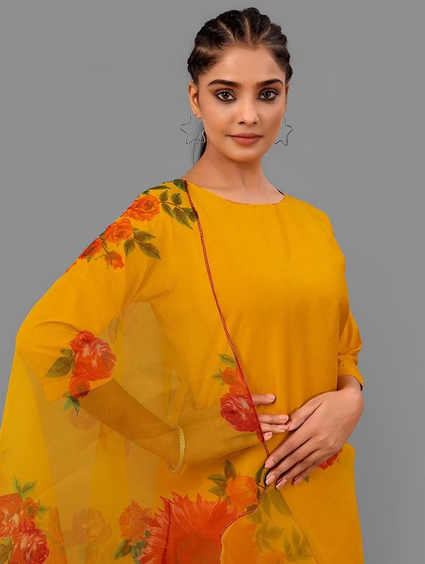 women orange kurta pant set with dupatta - 21238622 - Standard Image - 2