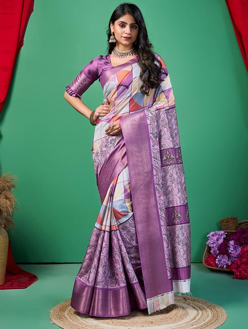 women printed bordered saree with blouse - 21240063 - Very Small Image - 1