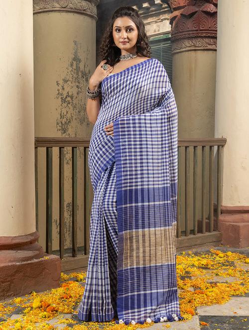 women checkered handloom saree - 21240252 - Very Small Image - 1