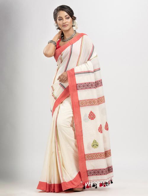 white art silk handloom saree - 21240410 - Very Small Image - 1