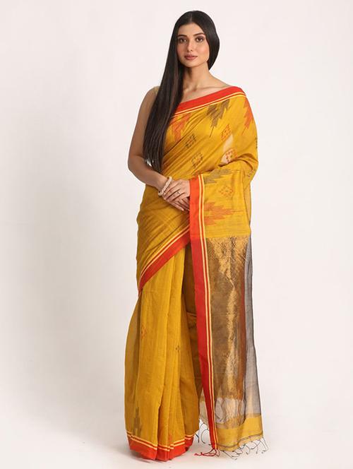yellow georgette handloom saree with blouse - 21241151 - Very Small Image - 1