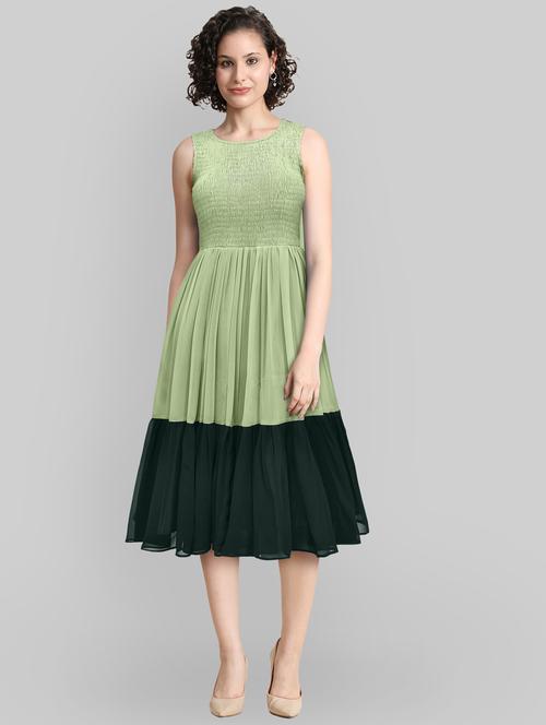 olive georgette fit & flare dress - 21241252 - Very Small Image - 1