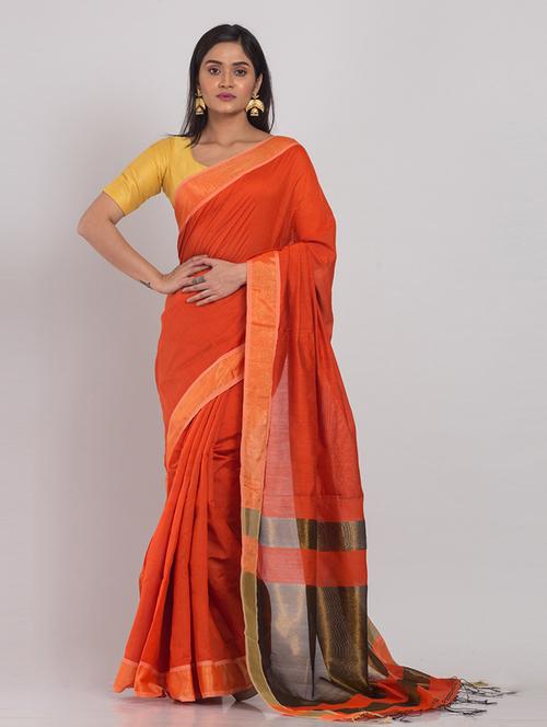 orange cotton handloom saree with blouse - 21241629 - Very Small Image - 1