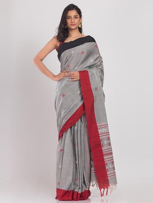 grey cotton handloom saree with blouse - 21241755 - Very Small Image - 1