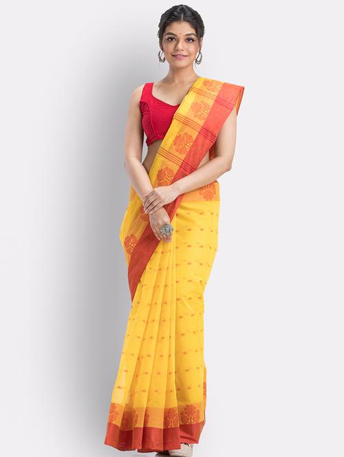 yellow cotton handloom saree with blouse - 21241932 - Very Small Image - 1
