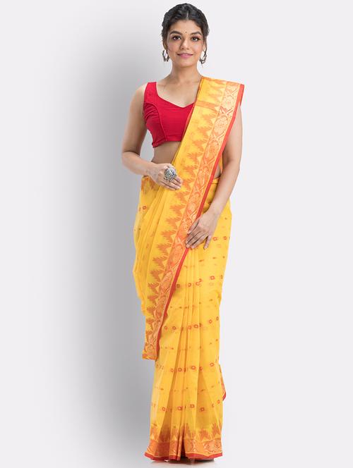 yellow cotton handloom saree - 21241933 - Very Small Image - 1
