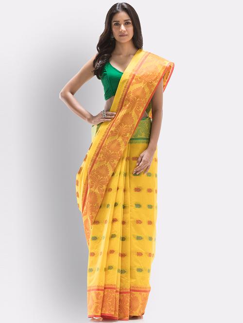 yellow cotton handloom saree - 21241953 - Very Small Image - 1