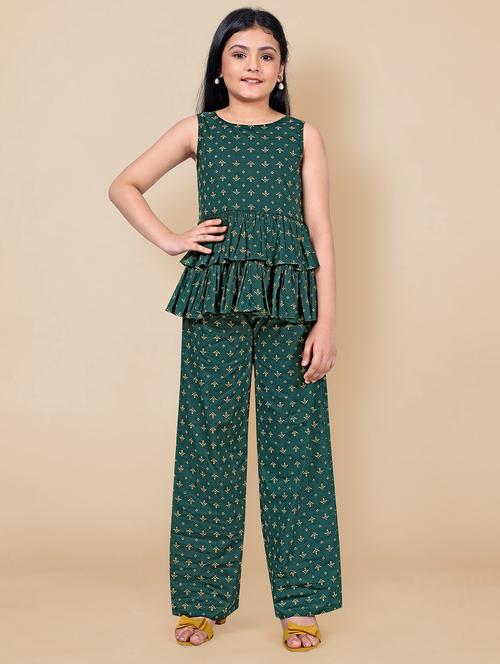 green cotton blend kurta pant set - 21242634 - Very Small Image - 1