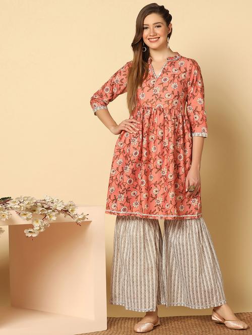 women peach kurta sharara set - 21242971 - Very Small Image - 1