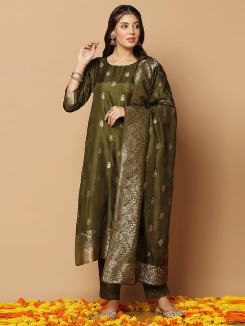 women olive round neck suit set - 21243000 - Very Small Image - 1