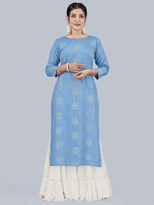 light blue viscose straight kurta - 21243906 - Very Small Image - 1
